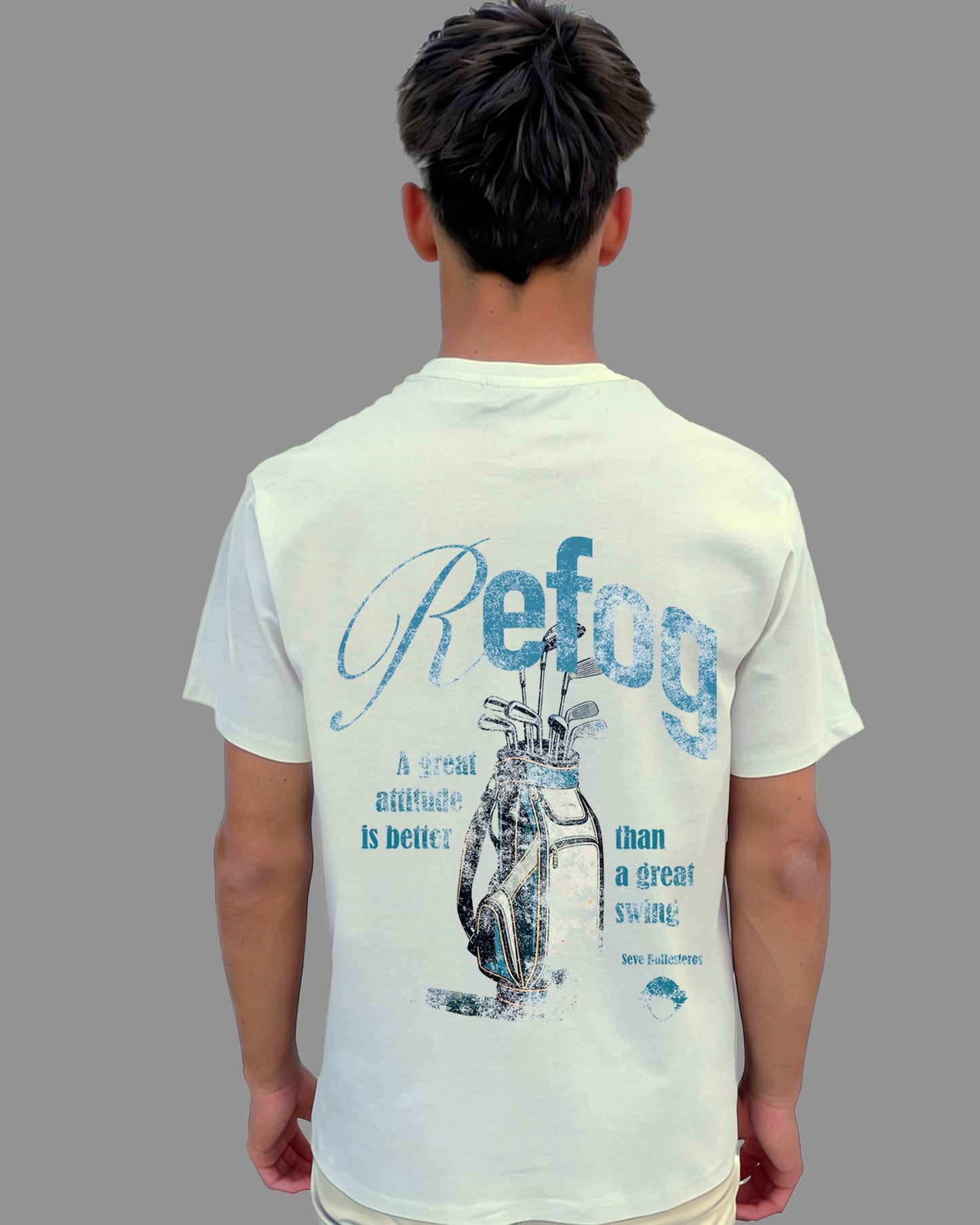 Golf Tee White de Refog en look trasero masculino para mostrar gráfico de golf en la espalda, fit y largo