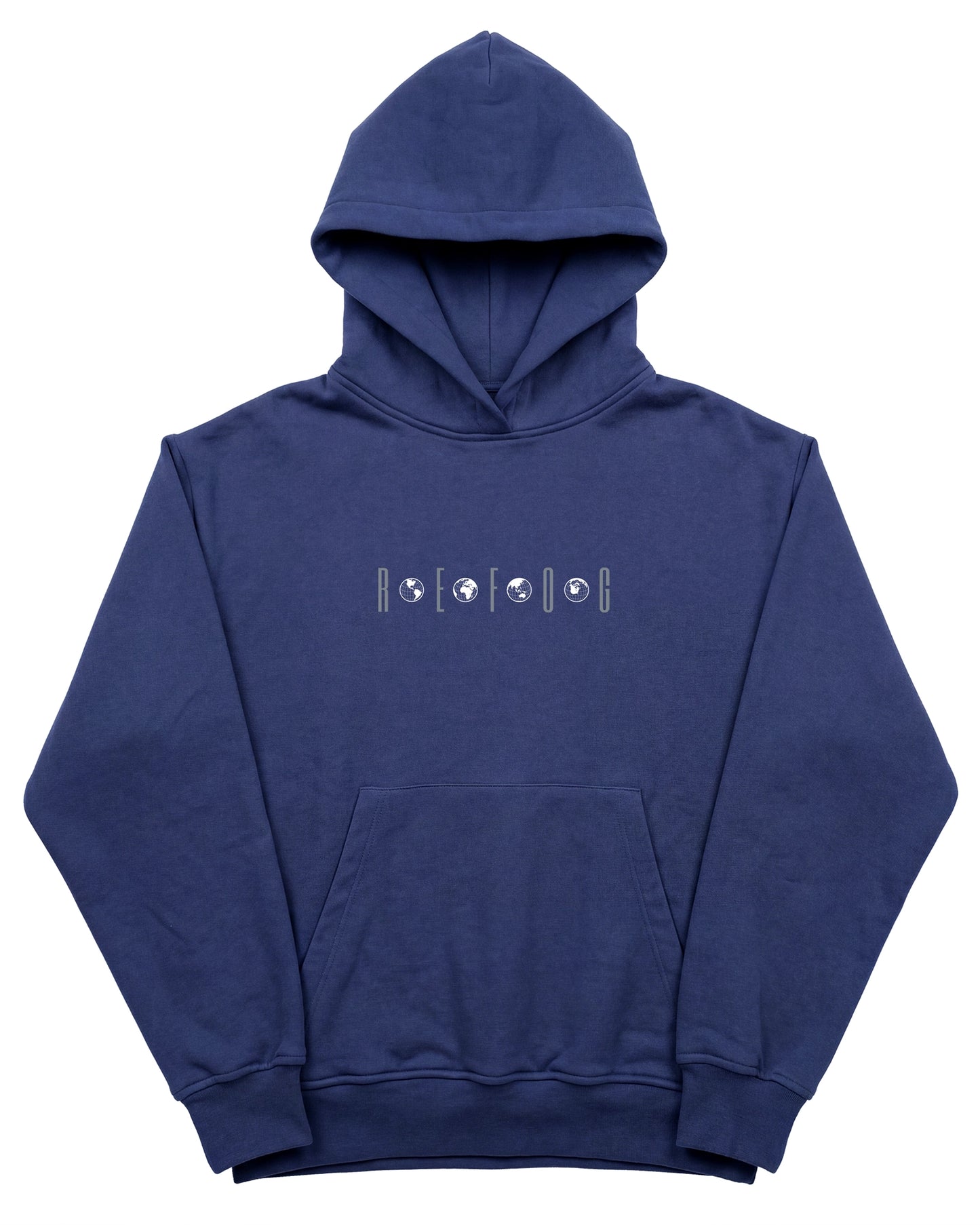 Connection Hoodie Navy de Refog en look completo frontal para mostrar fit, volumen y caída.