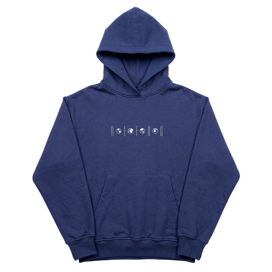Connection Hoodie Navy de Refog en look completo frontal para mostrar fit, volumen y caída.