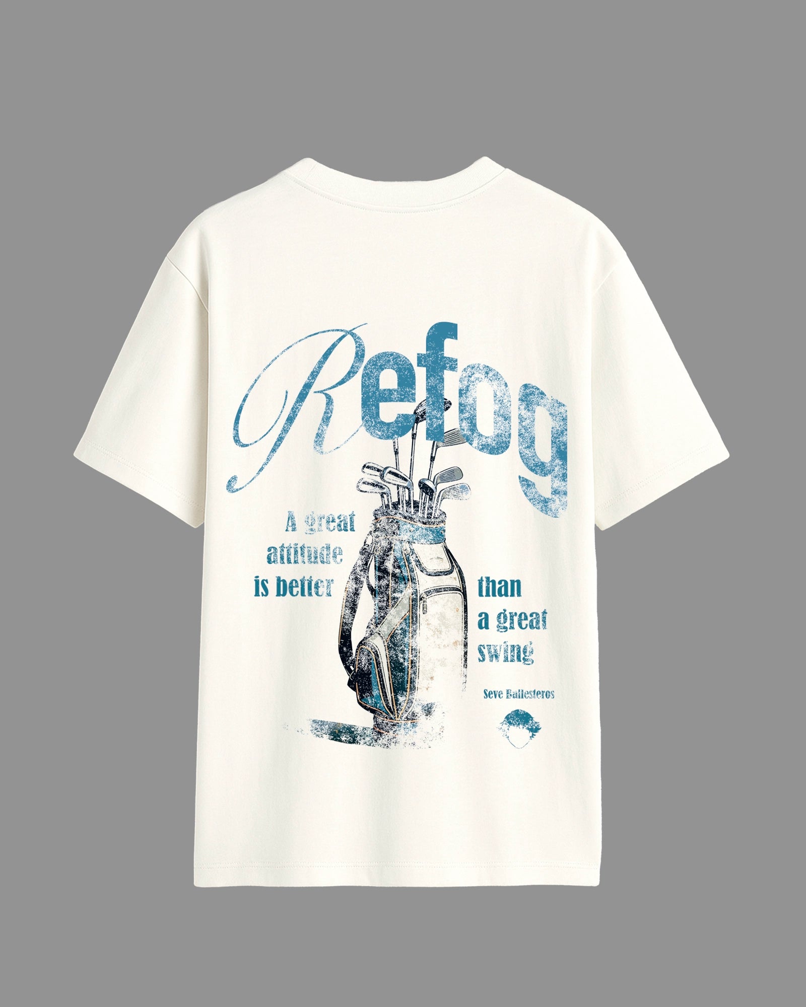 Golf Tee White de Refog, vista trasera con ilustración de golf.