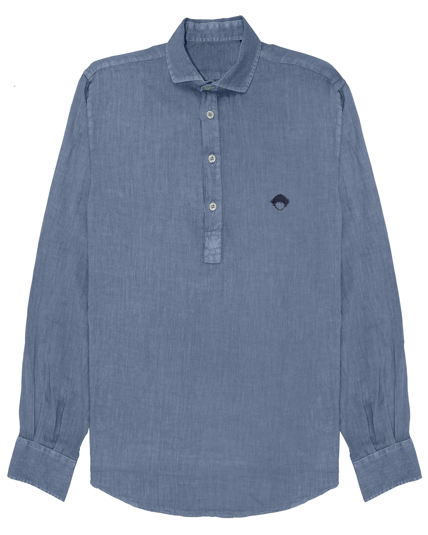 Linen Popover Shirt Blue de Refog vista frontal sobre fondo blanco para mostrar color, tejido y media botonadura