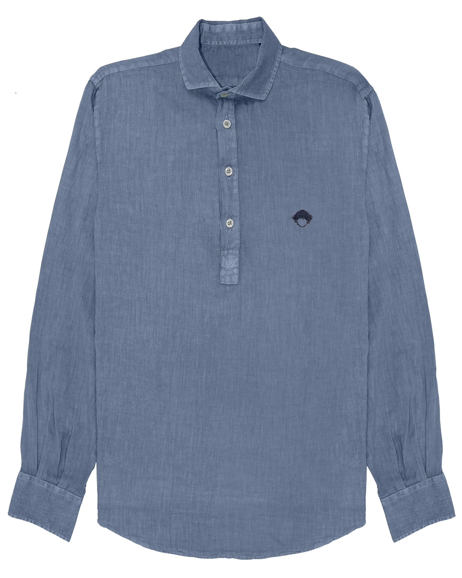 Linen Popover Shirt Blue de Refog vista frontal sobre fondo blanco para mostrar color, tejido y media botonadura