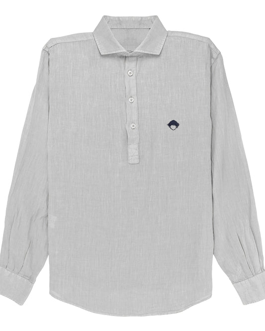 Linen Popover Shirt White de Refog vista frontal sobre fondo blanco para mostrar color, tejido y media botonadura