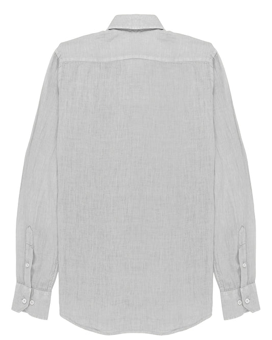 Linen Popover Shirt White de Refog vista trasera sobre fondo blanco para mostrar espalda, cuello y caída