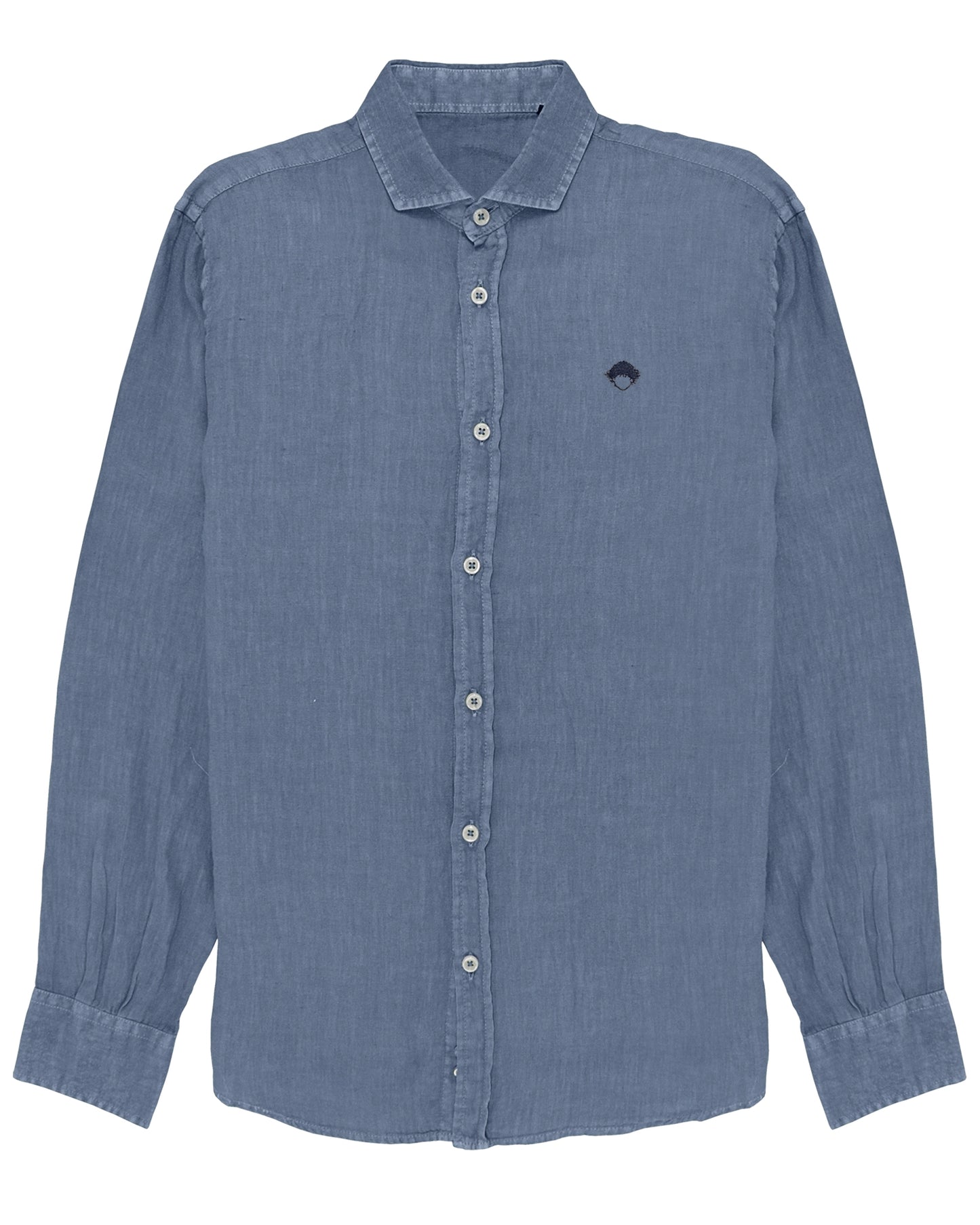 Linen Shirt Blue de Refog vista frontal sobre fondo blanco para mostrar color, tejido y botonadura