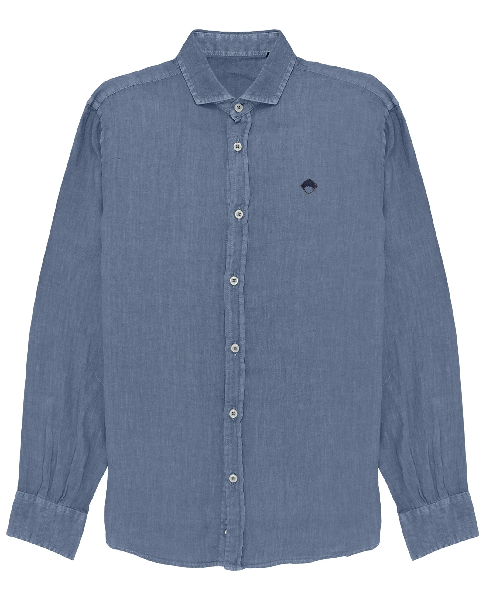 Linen Shirt Blue de Refog vista frontal sobre fondo blanco para mostrar color, tejido y botonadura