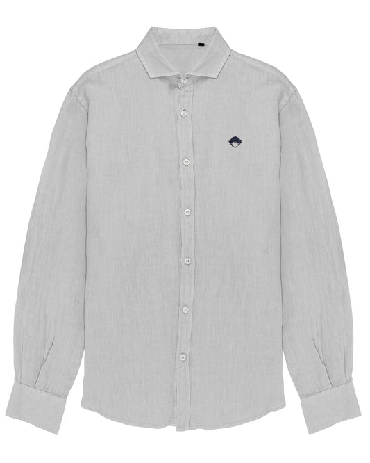 Linen Shirt White de Refog vista frontal sobre fondo blanco para mostrar color, tejido y botonadura