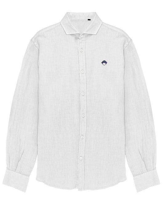 Linen Shirt White de Refog vista frontal sobre fondo blanco para mostrar color, tejido y botonadura