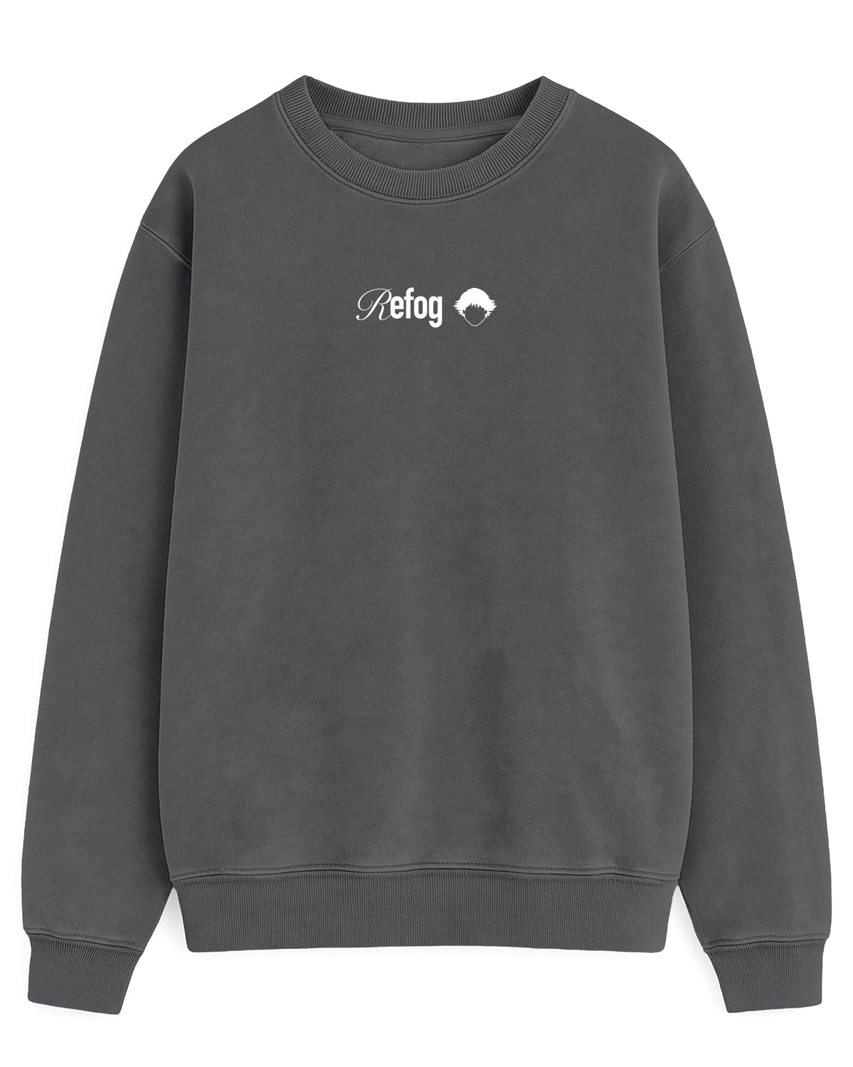 Signature Crewneck Grey de Refog, sudadera gris sin capucha vista frontal.