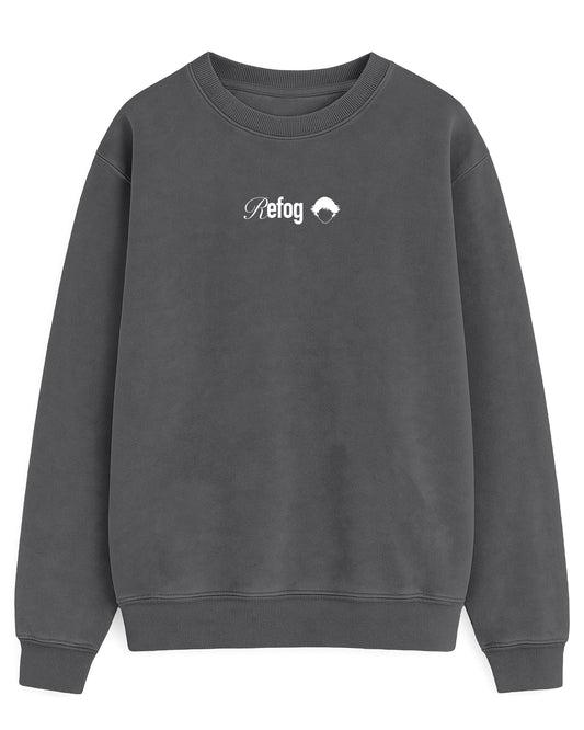 Signature Crewneck Grey de Refog, sudadera gris sin capucha vista frontal.