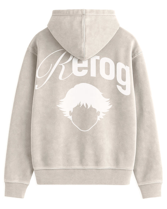 Signature Hoodie Beige Refog vista trasera con gráfico grande