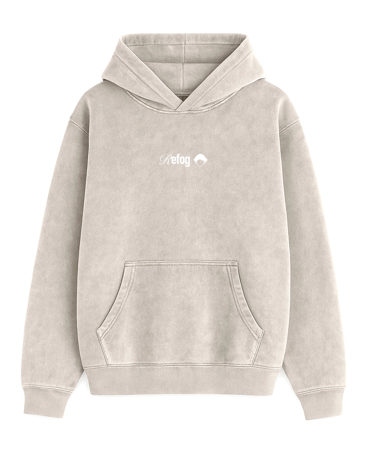Signature Hoodie Beige Refog vista frontal con capucha