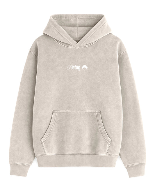 Signature Hoodie Beige Refog vista frontal con capucha
