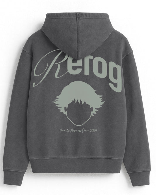 Signature Hoodie Grey Refog vista trasera con gráfico grande