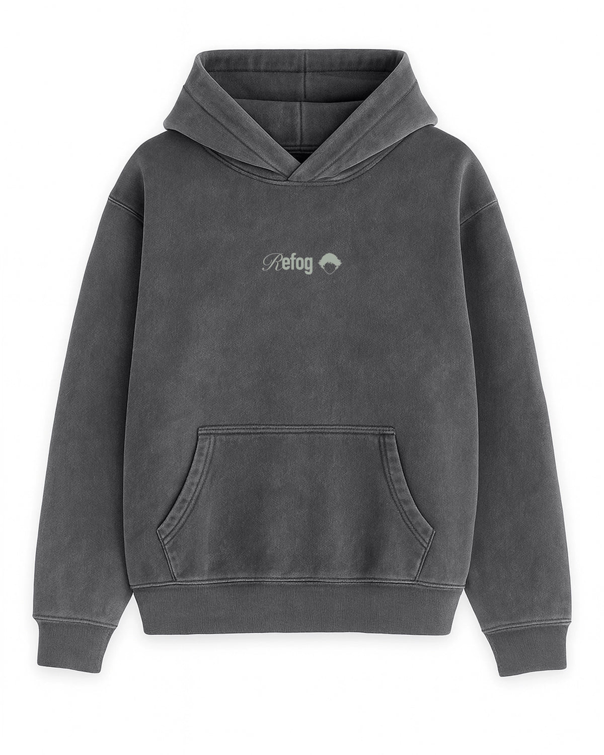 Signature Hoodie Grey Refog vista frontal con capucha