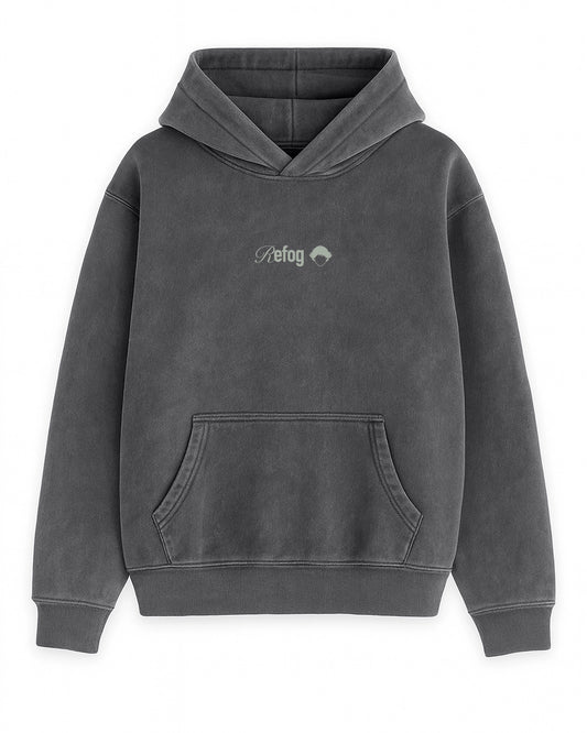 Signature Hoodie Grey Refog vista frontal con capucha